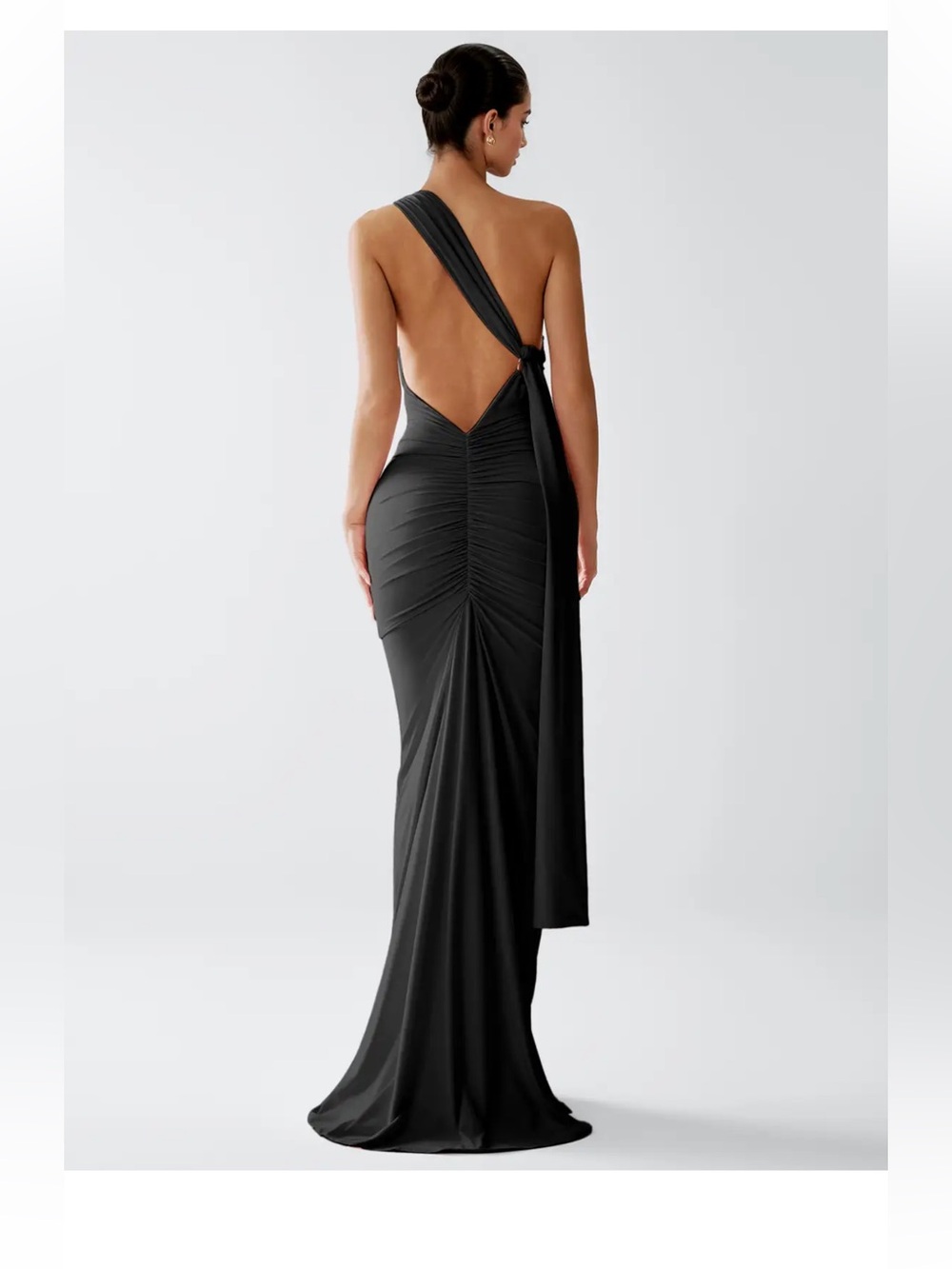 2 for $30 sale: Black One Shoulder Ruched Maxi Dress